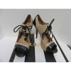 LAMB TAN AND BLACK LEATHER LACE UP PUMPS SZ 7
